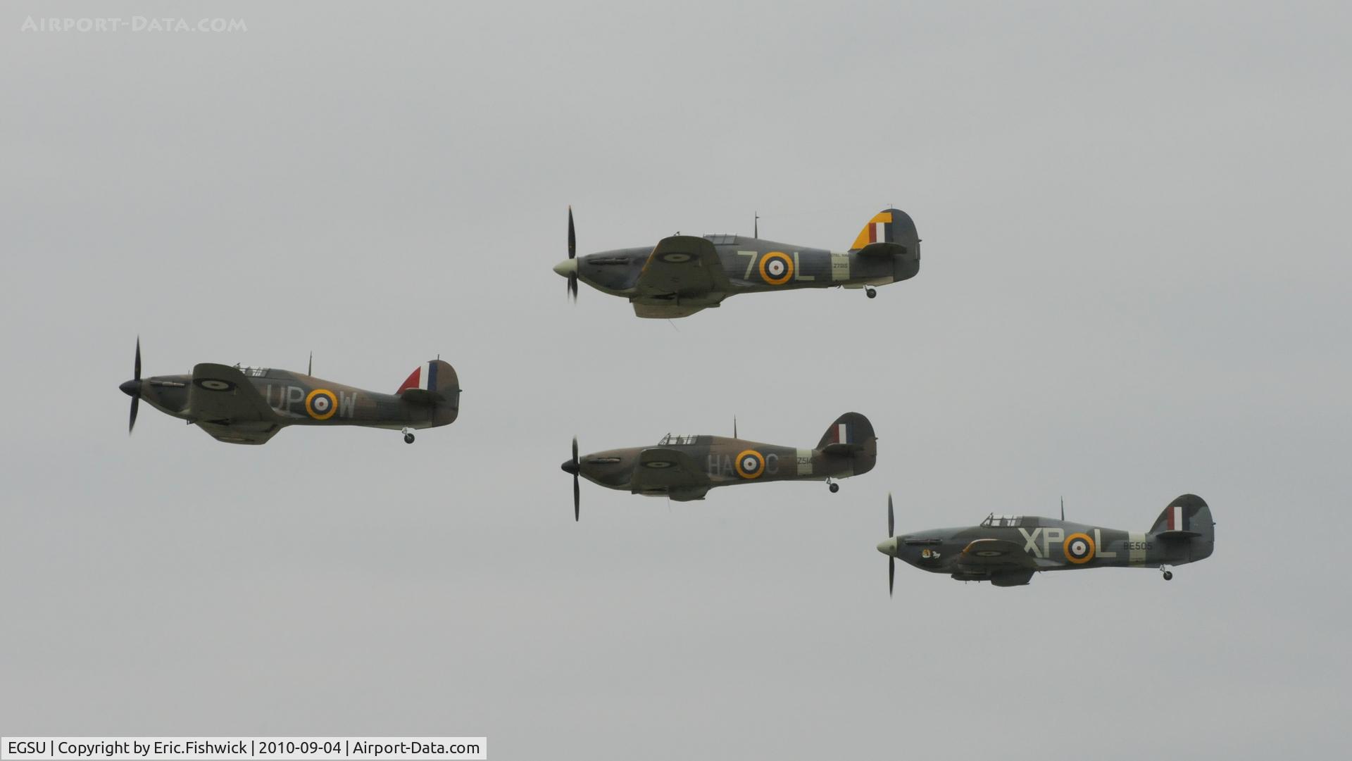 Duxford Airport, Cambridge, England United Kingdom (EGSU) - Four magnificent Hurricanes at IWM Duxford Battle of Britain Air Show Sep. 2010