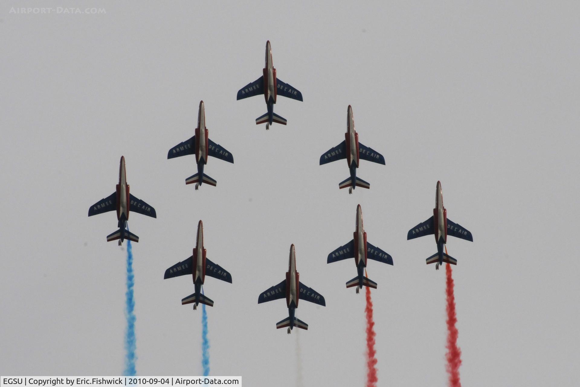Duxford Airport, Cambridge, England United Kingdom (EGSU) - Alpha Jet x 8 - FAF Patrouille de France, Base Aerienne Salon at IWM Duxford Battle of Britain Air Show Sep. 2010