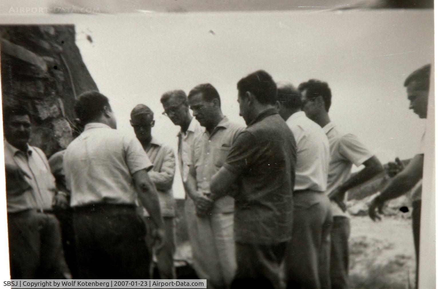 São José dos Campos Regional Airport, São José dos Campos, São Paulo Brazil (SBSJ) - this image shows my father, prof Wolfgang Kotenberg ( 4th from the left w glasses ) with his students, during a field test of a air-to-ground indigeneous rocket