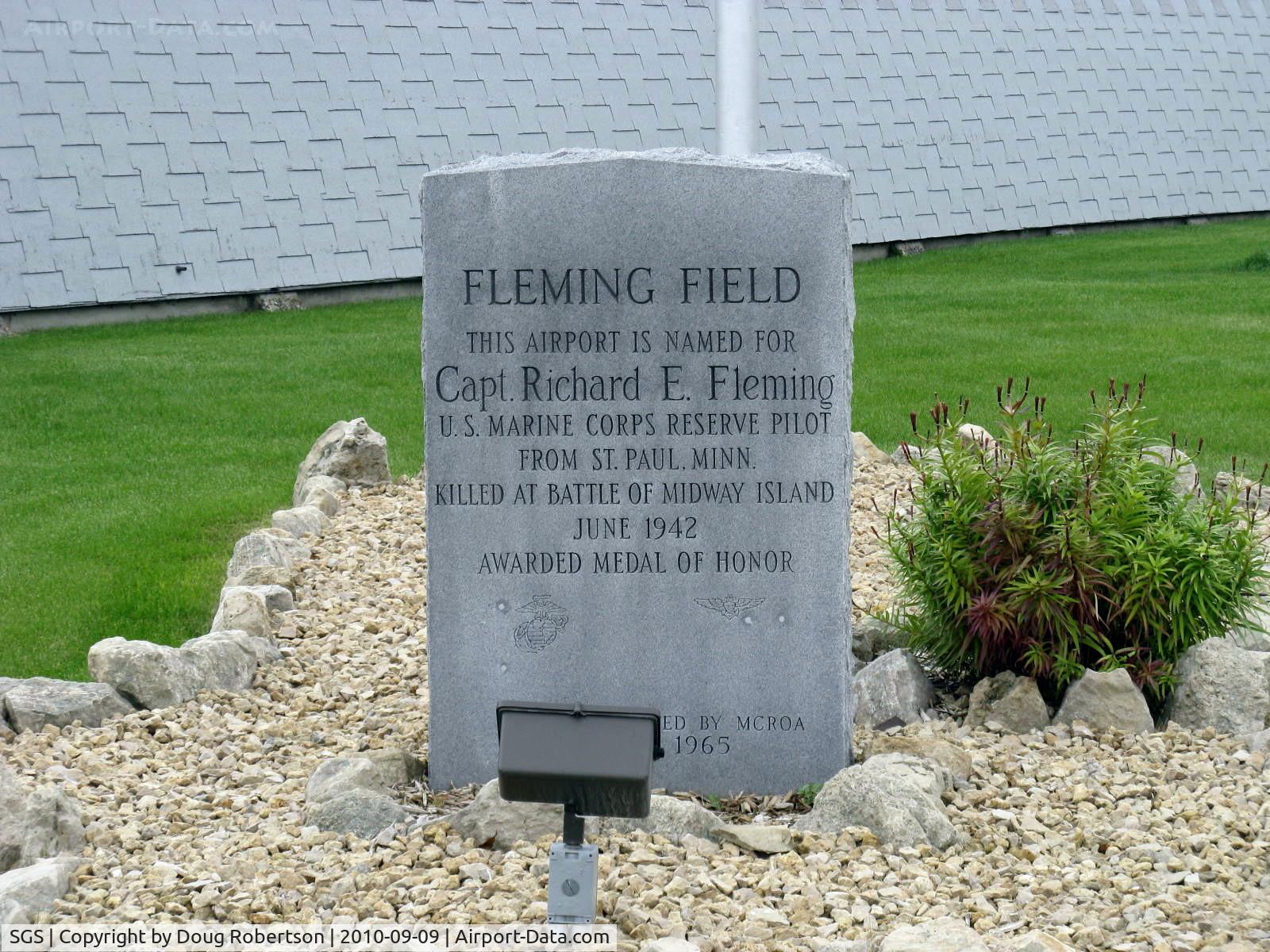 South St Paul Muni-richard E Fleming Fld Airport (SGS) - South St. Paul Municipal-Richard E. Fleming Field Dedication Monument. Capt. Fleming was awarded the Congressional Medal of Honor, our Nation's highest, posthumously in WWII.