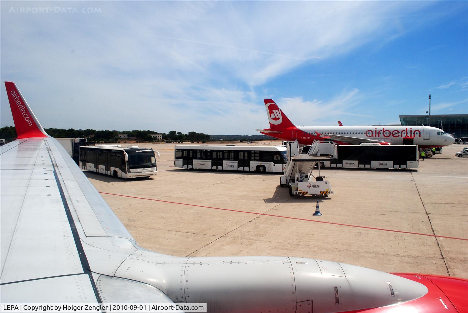 Palma de Mallorca Airport (or Son Sant Joan Airport), Palma de Mallorca Spain (LEPA) - Last view on apron from seat 13A of D-ABBC from LEJ before this member of A-D is gonna leaving the plane.