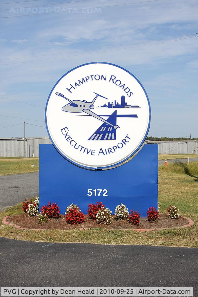 Hampton Roads Executive Airport (PVG) - Airport sign for Hampton Roads Executive Airport (PVG).  This airport is located at 5172 W. Military Hwy, Chesapeake, VA 23321. It is an uncontrolled airport with two runways (RWY 10/28: 4056 X 70 ft, RWY 2/20: 3524 X 70 ft).