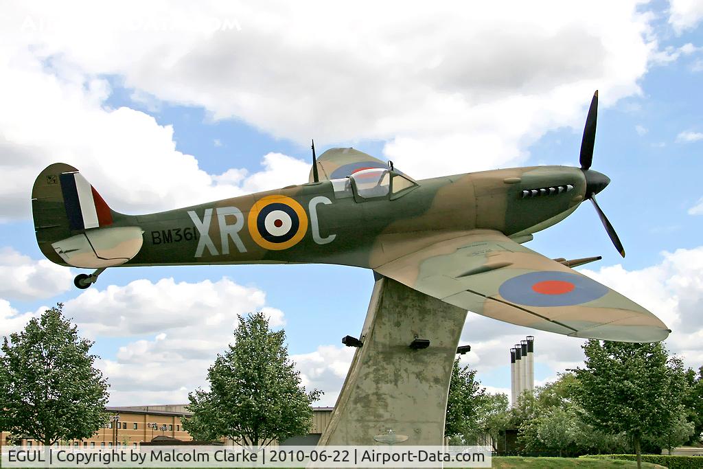 RAF Lakenheath Airport, Lakenheath, England United Kingdom (EGUL) - Supermarine 349 Spitfire F5 (replica) BM361 / XR-C in the commemorative area at RAF Lakenheath. Painted in the colours of 71 