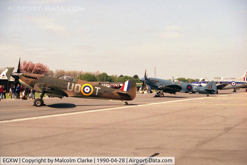 RAF Waddington Airport, Waddington, England United Kingdom (EGXW) - Battle of Britain Memorial Flight's Spitfires P7350 and P5853 at Waddington's Photocall in April 1990.