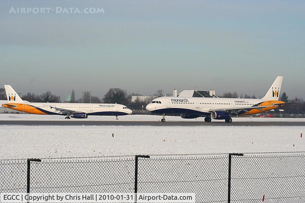 Manchester Airport, Manchester, England United Kingdom (EGCC) - Monarch Airbus A321-231's waiting to depart from RW23R