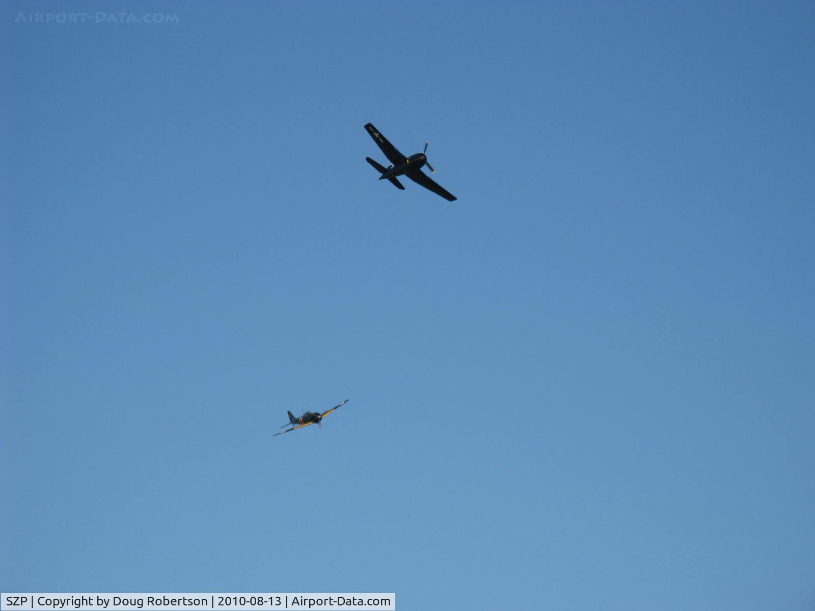 Santa Paula Airport (SZP) - Dogfight airshow practice-N712Z Mitsubishi A6M3 ZERO-SEN (ZEKE) vs. N1078Z S&S Special GRUMMAN F6F-6 HELLCAT 'Minsi III'