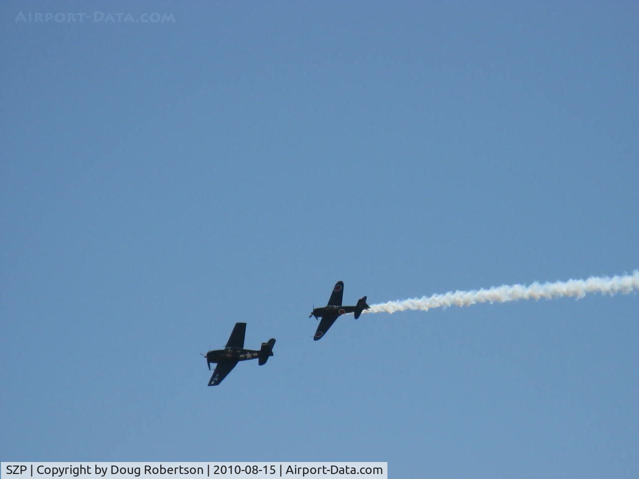 Santa Paula Airport (SZP) - 80th Anniversary Airshow-mock dogfight-N1078Z HELLCAT vs N712Z ZERO