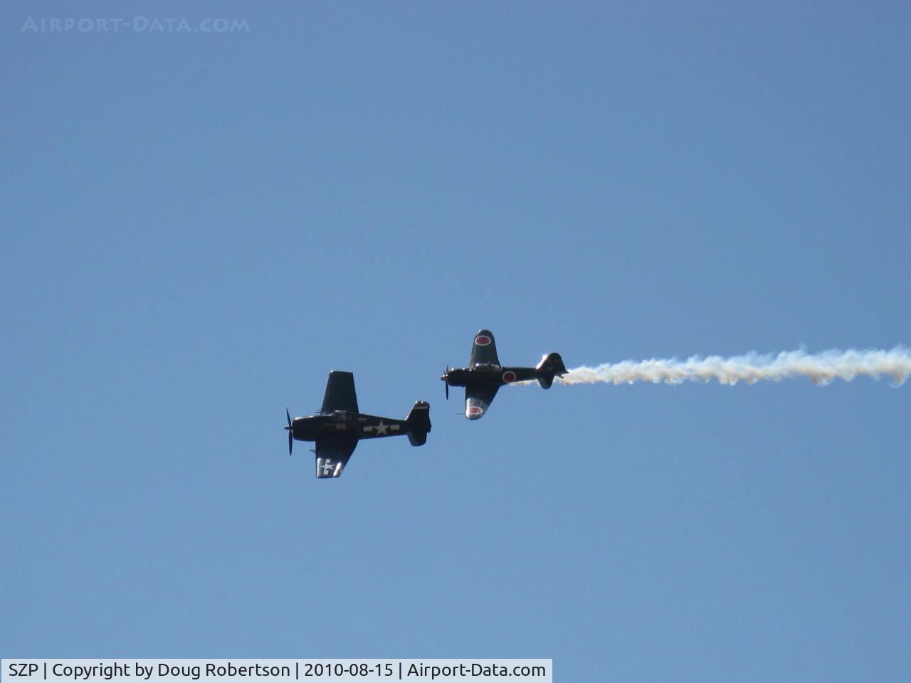 Santa Paula Airport (SZP) - 80th Anniversary Airshow-mock dogfight-N1078Z HELLCAT vs N712Z ZERO