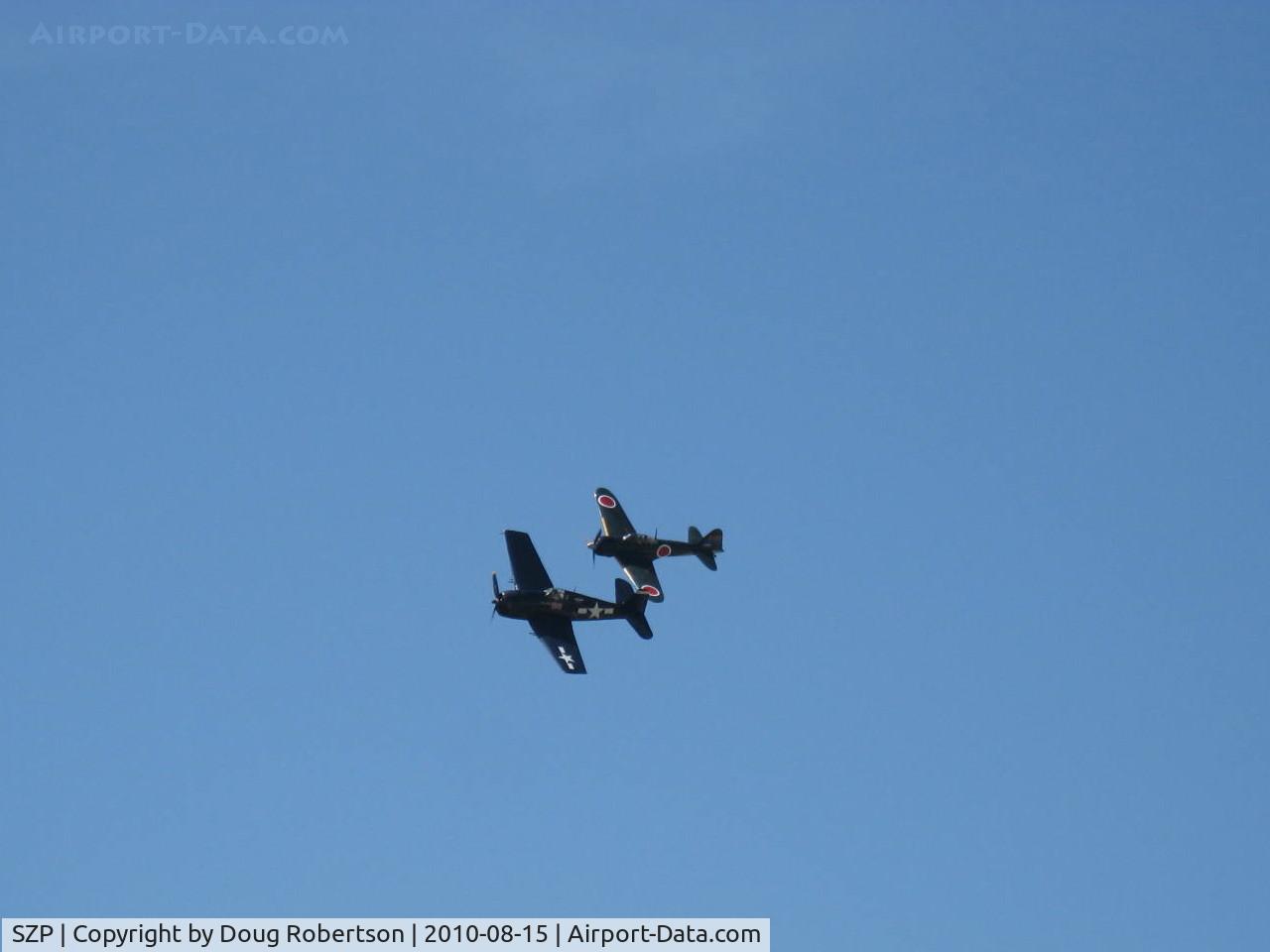 Santa Paula Airport (SZP) - 80th Anniversary Airshow-mock dogfight-N1078Z HELLCAT vs N712Z ZERO