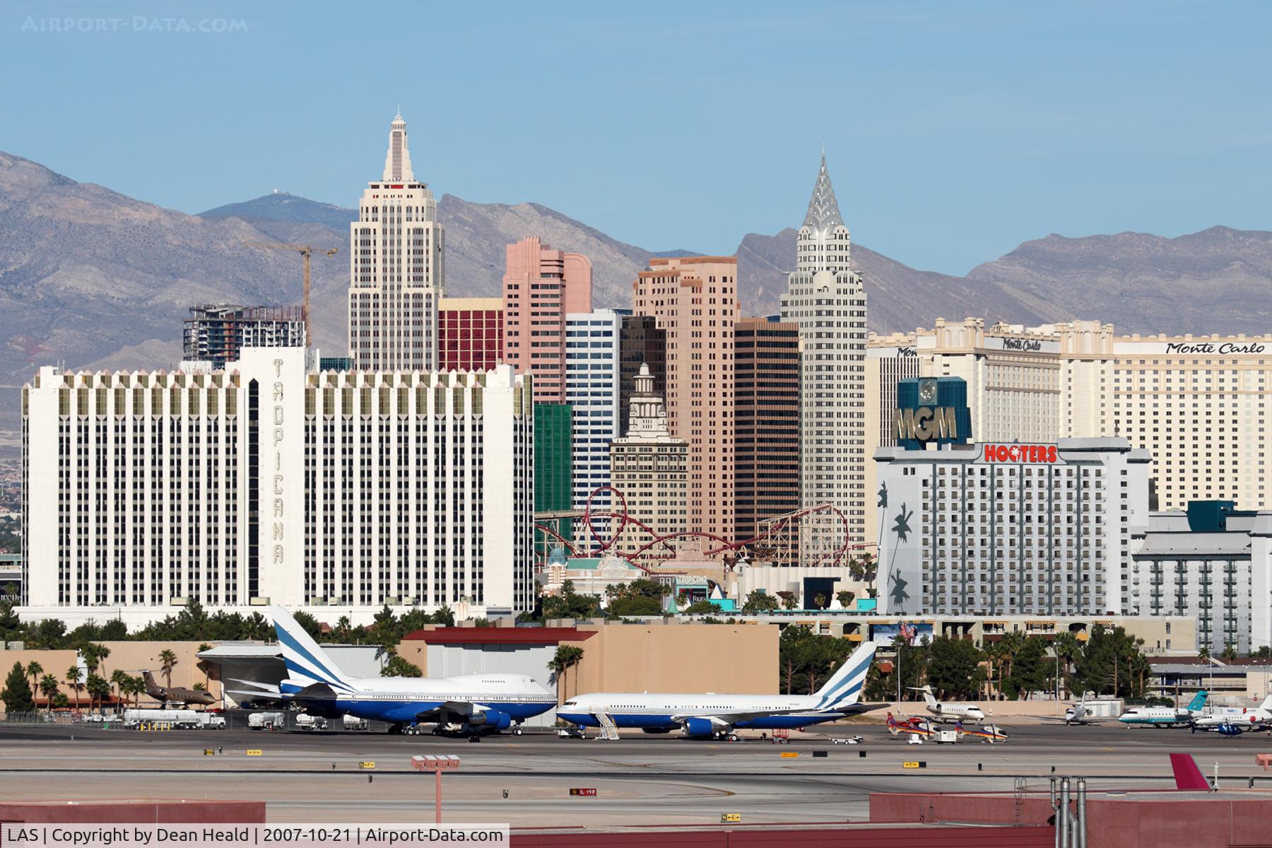 Harry Reid International Airport (LAS) - The business jet ramp and Las Vegas hotels.