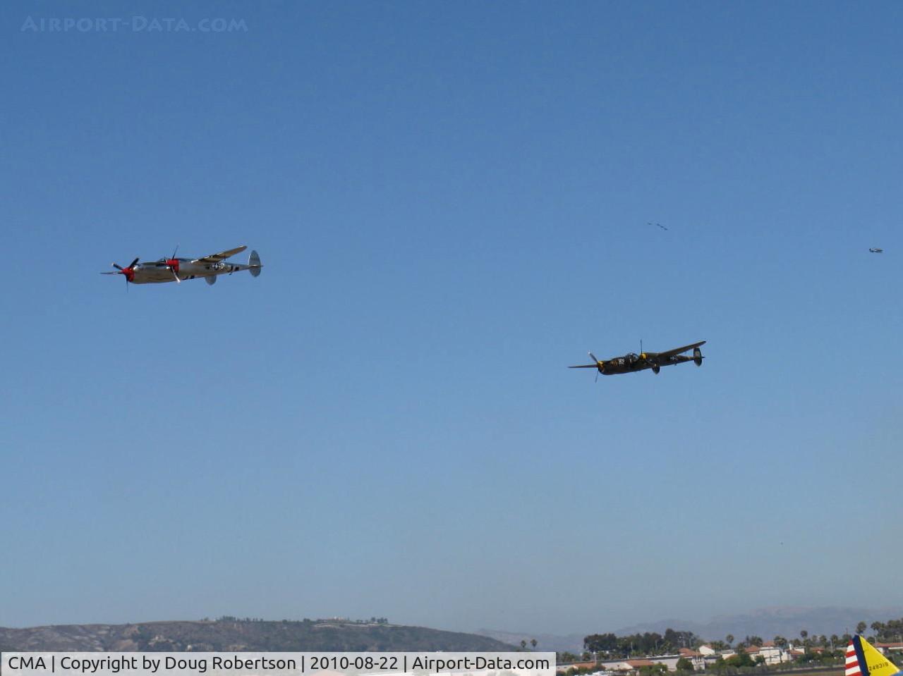 Camarillo Airport (CMA) - Formation Flyover-two Lockheed P-38 LIGHTNINGS, N7723C in lead & N138AM, at 2010 Wings Over Camarillo 30th Annual Airshow. (About half of the World's airworthy Lockheed P-38s you are seeing in one photo)