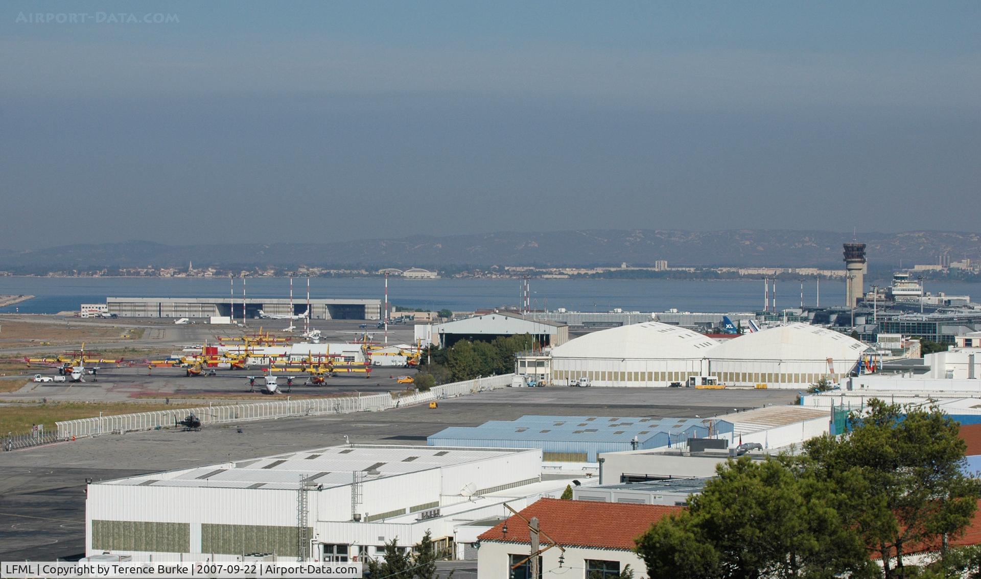 Marseille Provence Airport, Marseille France (LFML) - Airport Ramps. Note extreme left,runway extended out into the Bay.