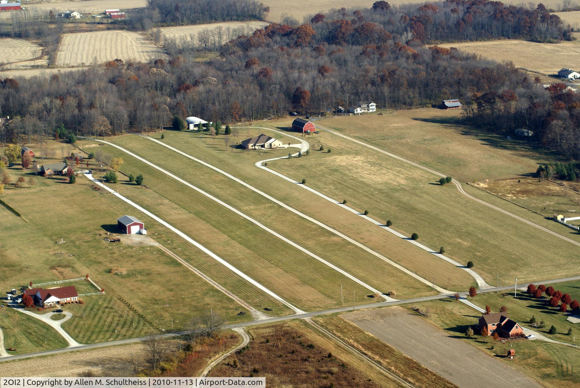 Air Jordan Airport (2OI2) - Looking NNE. Runway is at the left of the tree lined driveway that jogs around the house.
