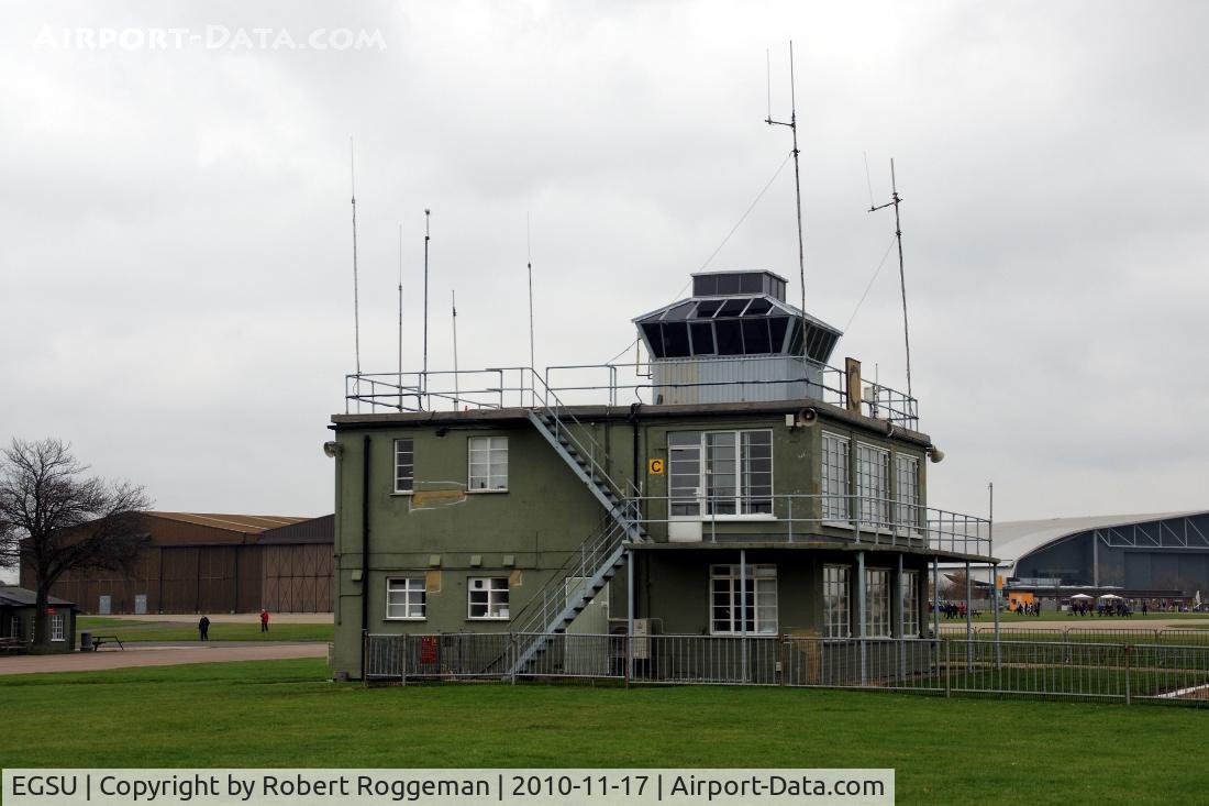 Duxford Airport, Cambridge, England United Kingdom (EGSU) - Controletower.Background left TFC hangar.Right Air Space hangar.