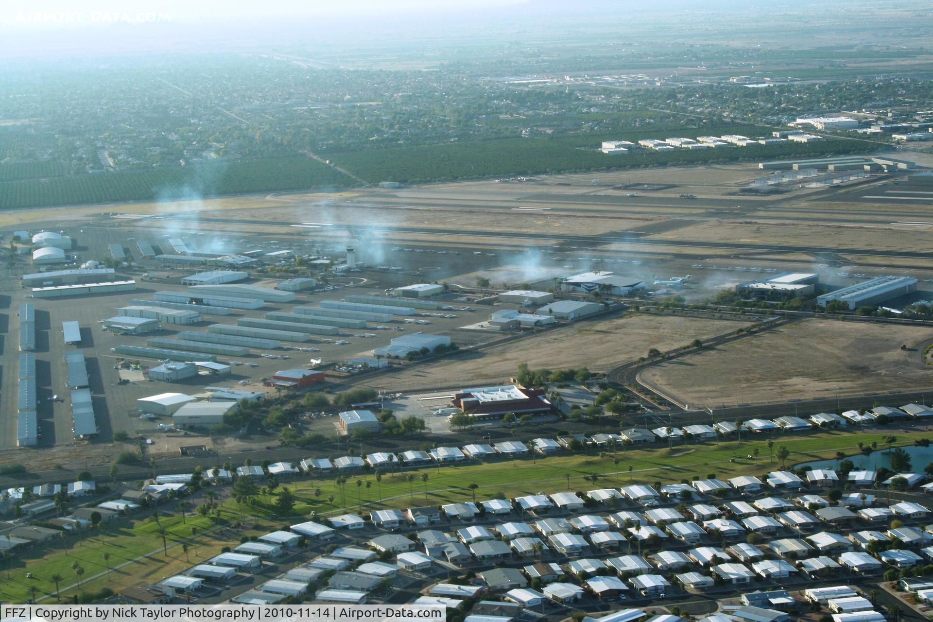 Falcon Fld Airport (FFZ) - Airport seen after our low pass with smoke on from N51KT