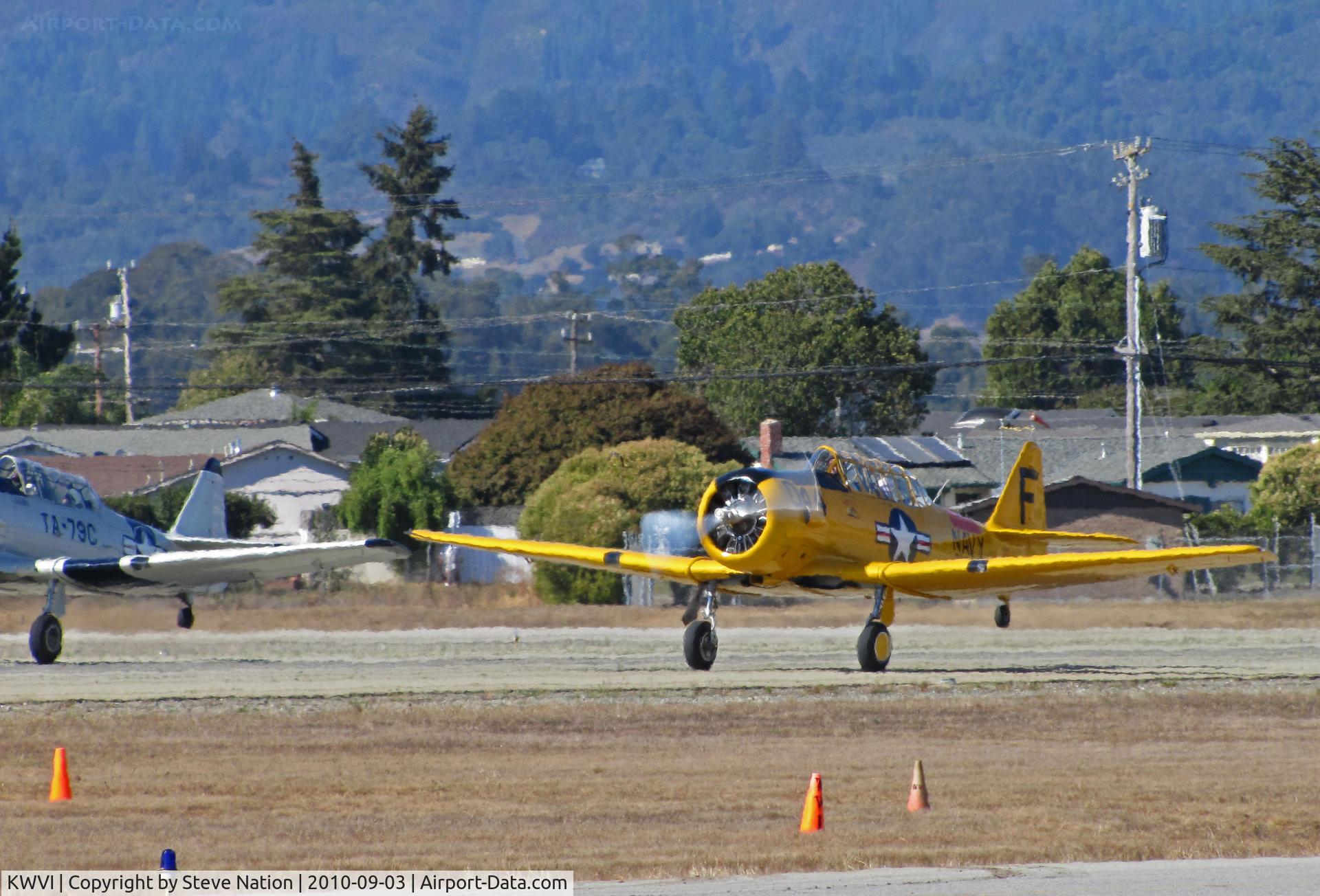 Watsonville Municipal Airport (WVI) - Texans N7522U Navy F/Oakland and N6979C USAF TA-79 formation take-off @ 2010 Watsonville fly-in