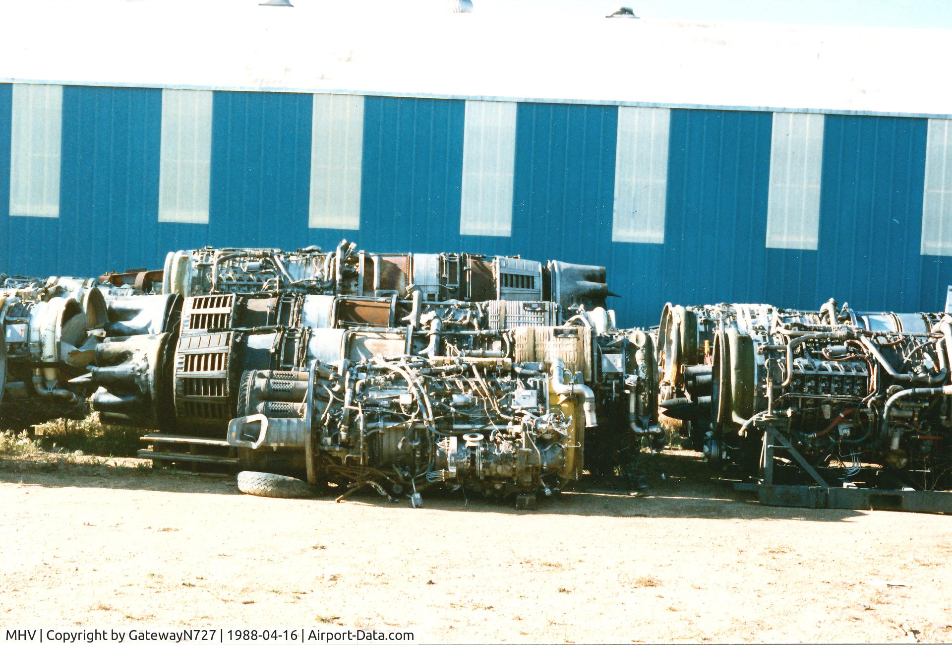 Mojave Airport (MHV) - A pile o' GE CJ805 turbojet engines removed from the Convair 880 jetliners stored for so many years at MHV. Many were meant for Torco Oil Comp., Chicago, for use on offshore rigs to generate electricity while burning natural gas.