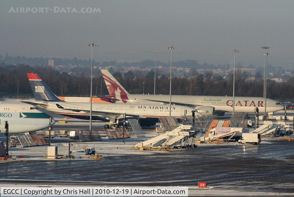 Manchester Airport, Manchester, England United Kingdom (EGCC) - Qatar B777 A7-BAG and US Airway A330 N277AY, both diverted into MAN due to the severe weather at Heathrow and Gatwick