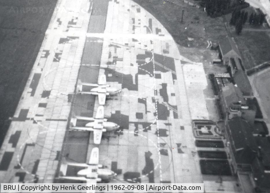 Brussels Airport, Brussels / Zaventem   Belgium (BRU) - Brussel - Melsbroek AFM
Belgian AF,  C-119 Flying Boxcar , photo taken from Sabena S-58 Helicopter

Scan from photo