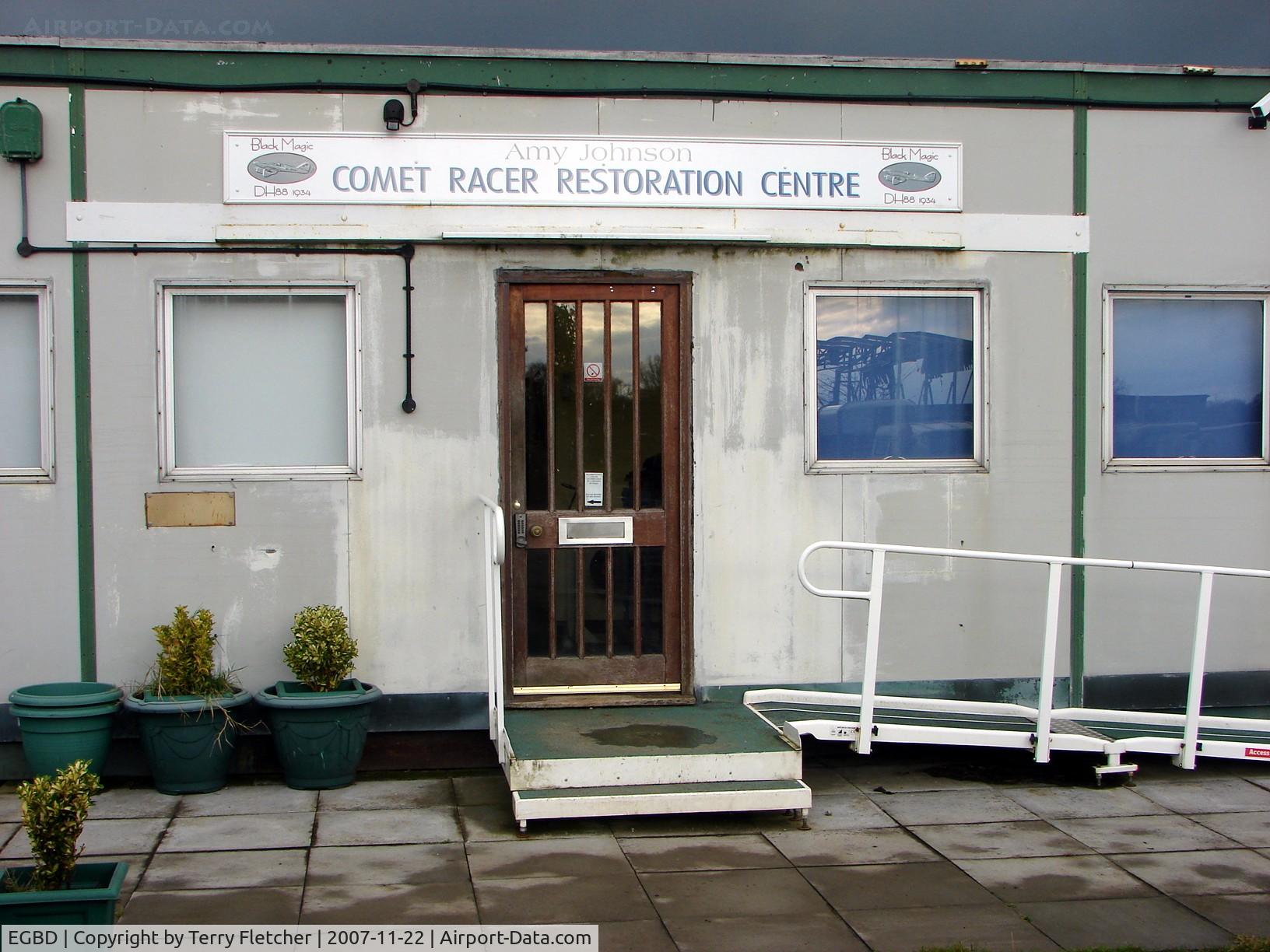 Derby Airfield Airport, Derby, England United Kingdom (EGBD) - Inside this Building , at the small Derby airfield , a project to restore the original DH88 Black Magic flown by Amy Johnson