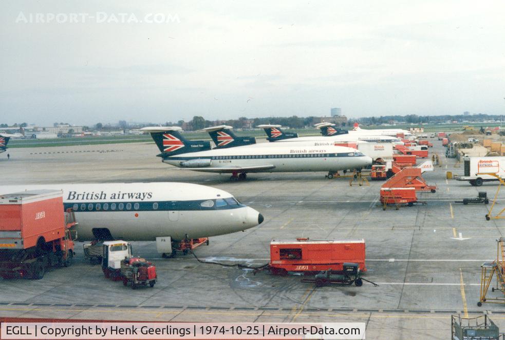 London Heathrow Airport, London, England United Kingdom (EGLL) - LHR , British Airways Trident Fleet 

25 Oct 1974