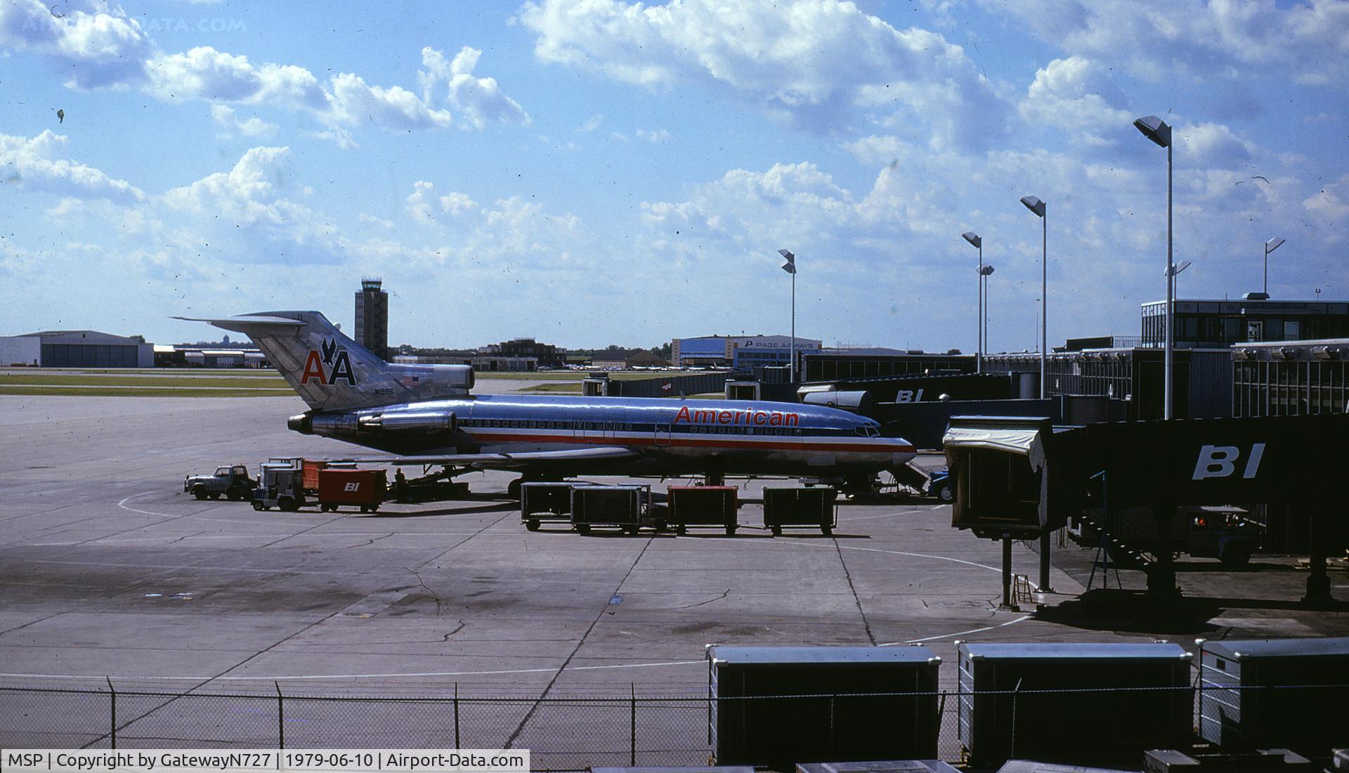 Minneapolis-st Paul Intl/wold-chamberlain Airport (MSP) - Note the old Braniff International gates (BI). The building in the distance, just in front of the AA 727's #2 engine inlet, was at one time (the 1950's or so) the airline terminal. 