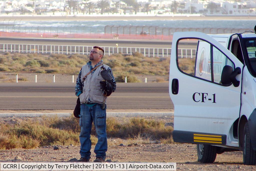 Arrecife Airport (Lanzarote Airport), Arrecife Spain (GCRR) - The Fauna Control at Lanzarote use a Vulture to scare off other unwanted birds !!