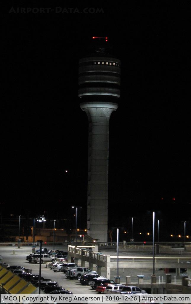 Orlando International Airport (MCO) - A view of MCO's tower at night.