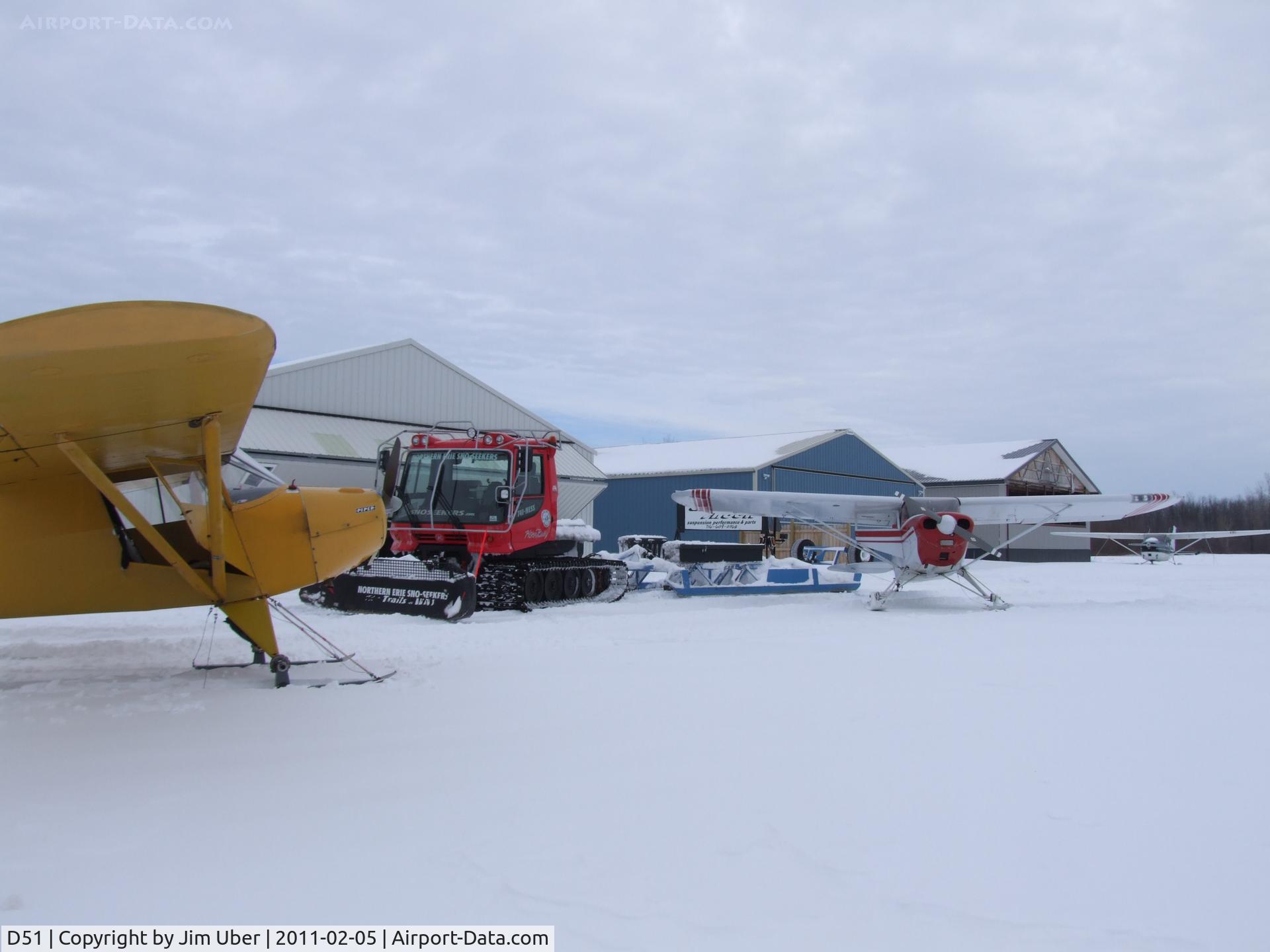 Clarence Aerodrome Airport (D51) - In preparation for our Ski-Plane Fly-In, the local snowmobile club brought their trail(runway) grooming equipment. RWY 10/28 was perfect for the
event!