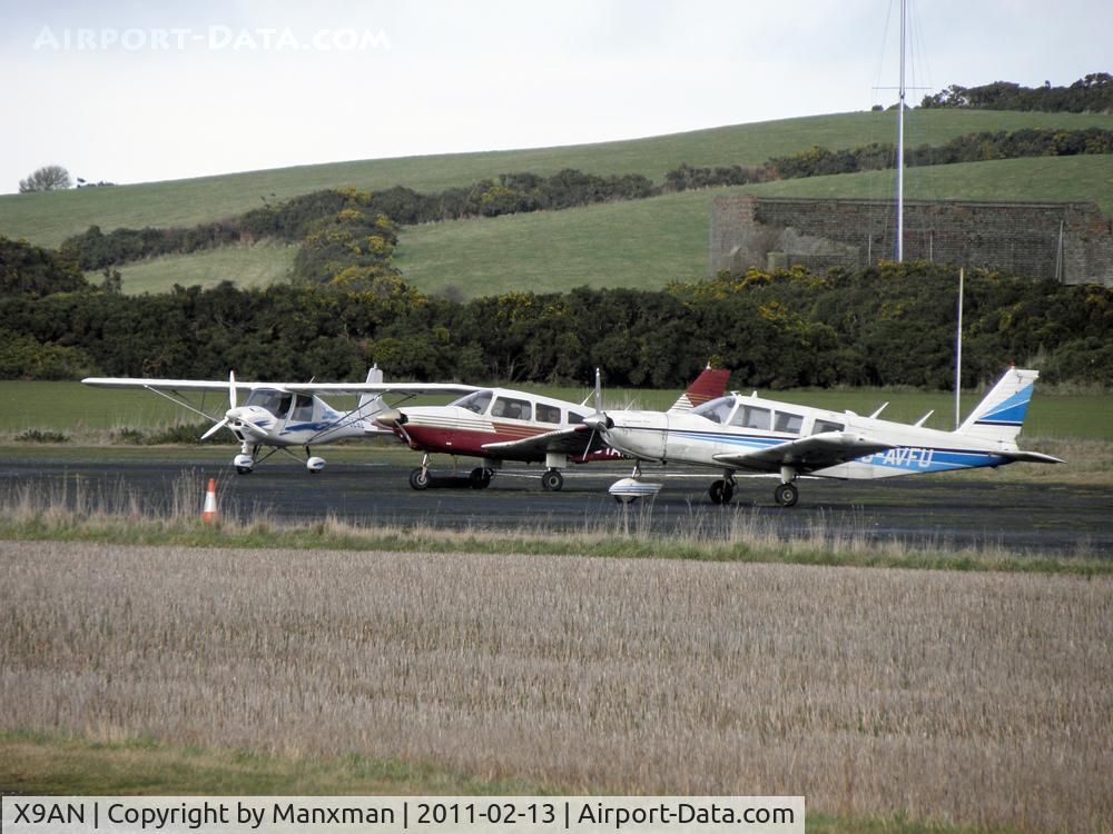 X9AN Airport - Andreas Airfield, Isle of Man. PA-32 G-AVFU, PA-28 G-BTAM, Ikarus C42 G-CEGZ