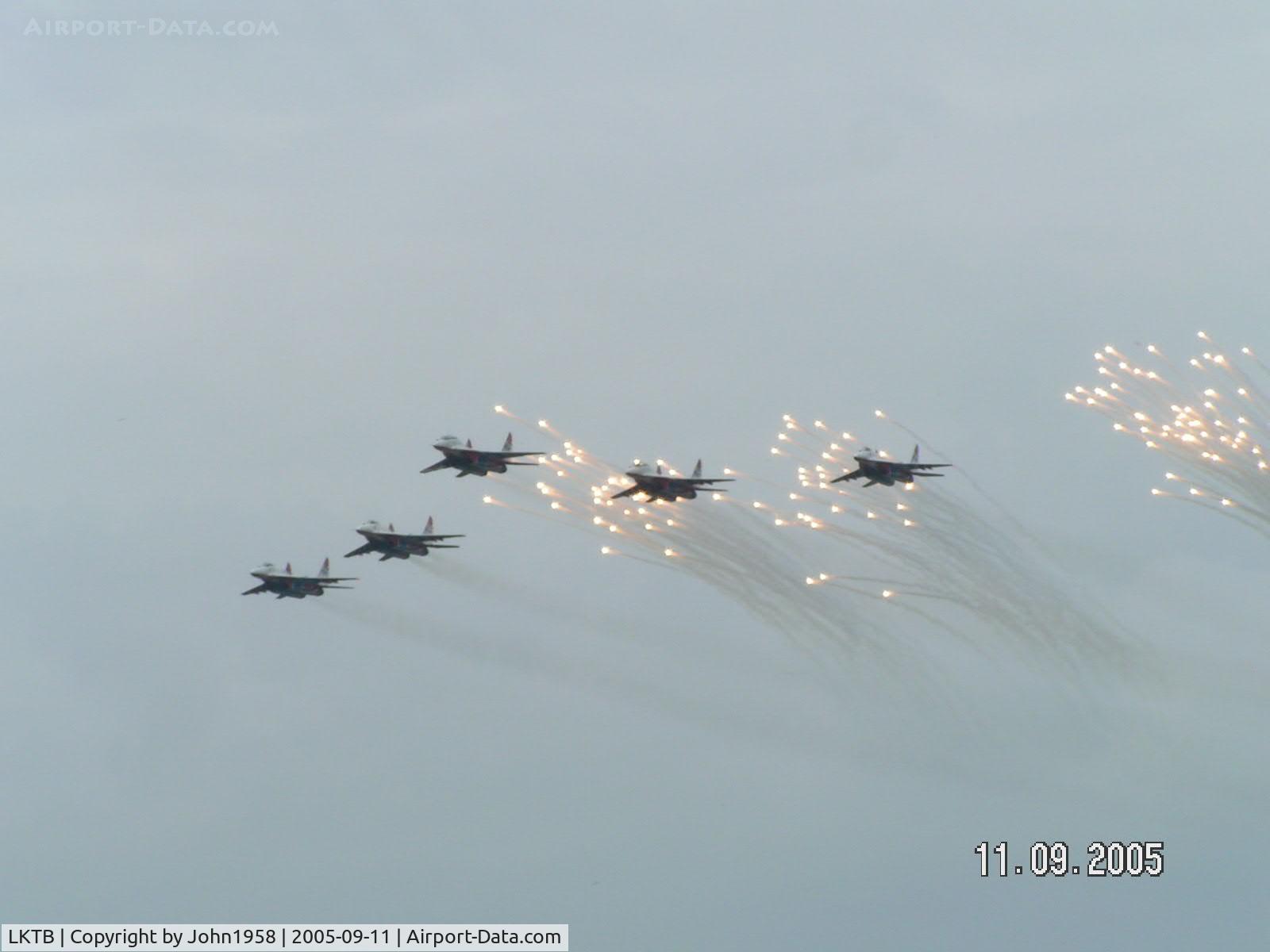 Brno-Tu?any Airport, Brno Czech Republic (LKTB) - The Russian Swifts team.....firing flares!