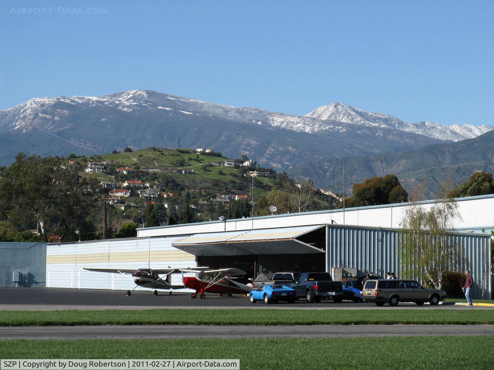 Santa Paula Airport (SZP) - Snow on the mountains North of SZP. 6244 ft. and 6704 ft. MSL