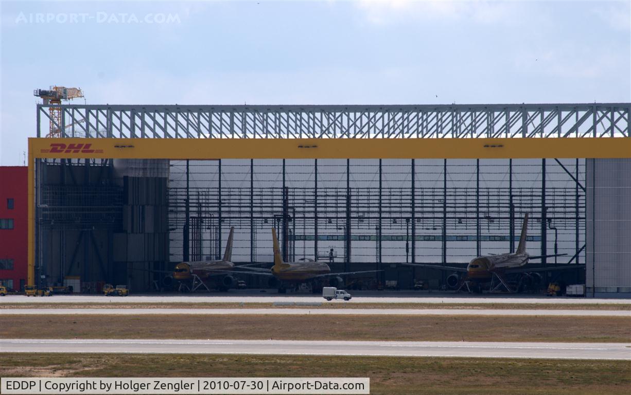 Leipzig/Halle Airport, Leipzig/Halle Germany (EDDP) - DHL plane yard in a rare moment with wide open gates.

