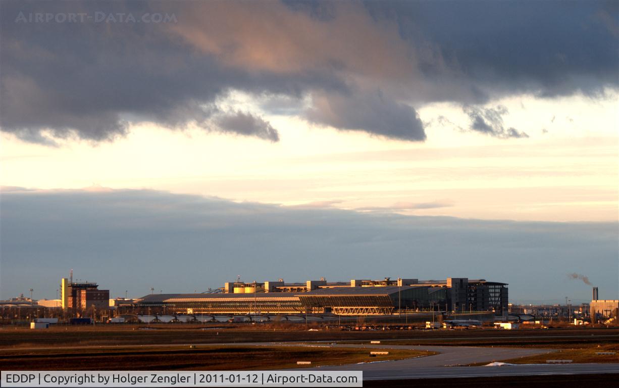 Leipzig/Halle Airport, Leipzig/Halle Germany (EDDP) - View over rwy 26R to LEJ main building and old tower with visitor´s terrace on a beautiful and cold morning.