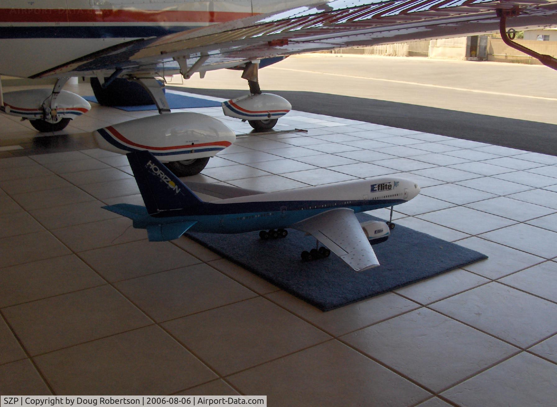 Santa Paula Airport (SZP) - RC Jet Horizon E-flite Air, two 'fan jets', first flight this morning. Mcwilliams Museum hangar
