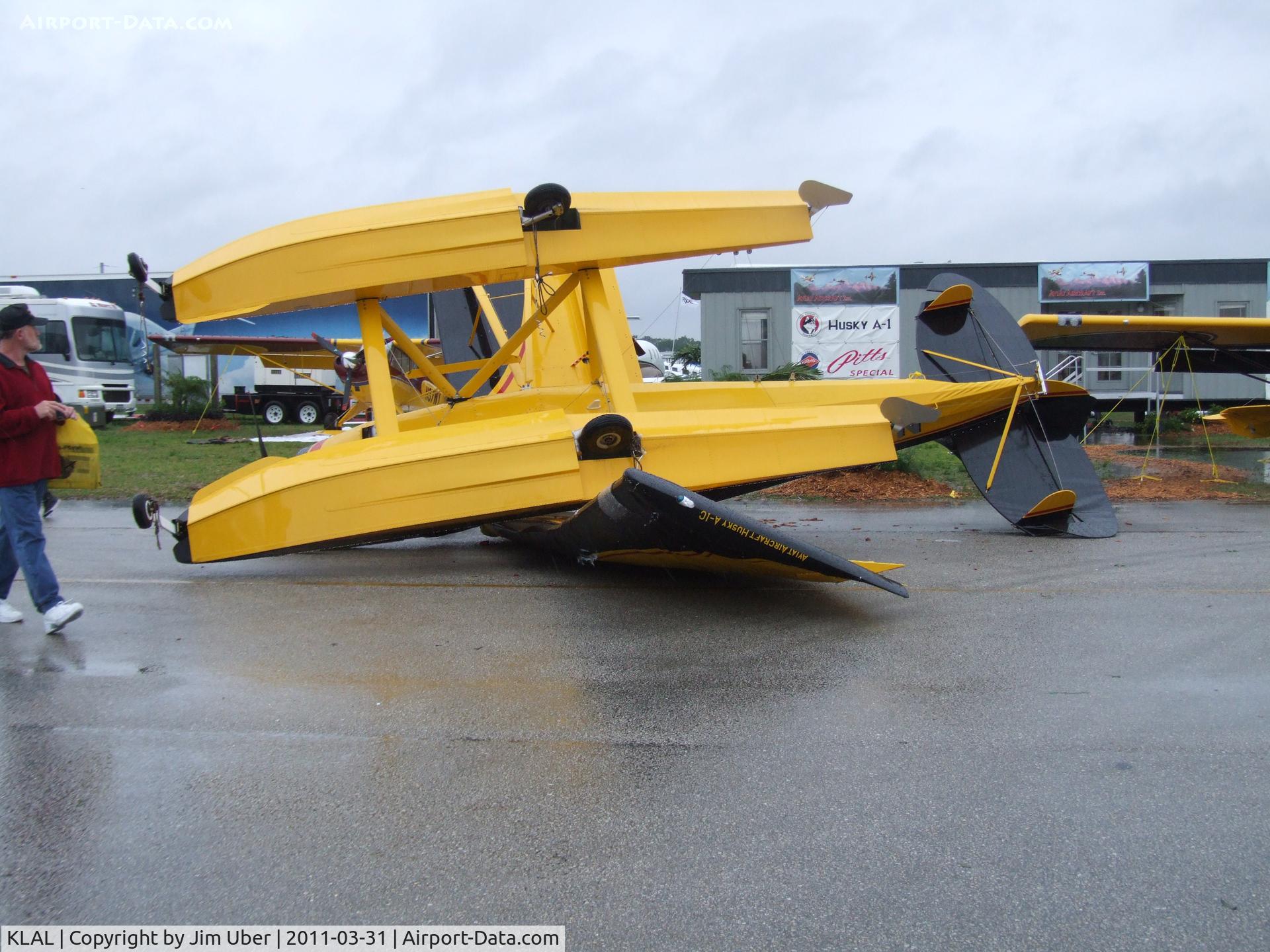 Lakeland Linder Regional Airport (LAL) - Husky factory demonstrator came to rest in front of the FAA building after what was rumored to be a tornado rolled through the factory display area at just about noon on Thursday. It's a wonder that no one was killed! Several were taken to the hospital.

