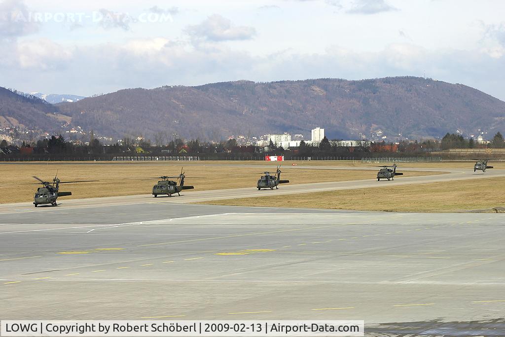 Graz Airport, Graz Austria (LOWG) - 5 US Army Blackhawks are just arriving from LNZ/LOWL