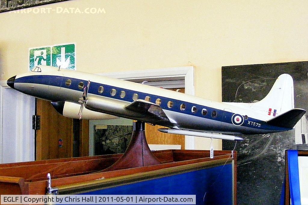 Farnborough Airfield Airport, Farnborough, England United Kingdom (EGLF) - large scale model of Royal Aircraft Establishment's Vickers Viscount XT575. The cockpit is now preserved at the Brooklands Museum.