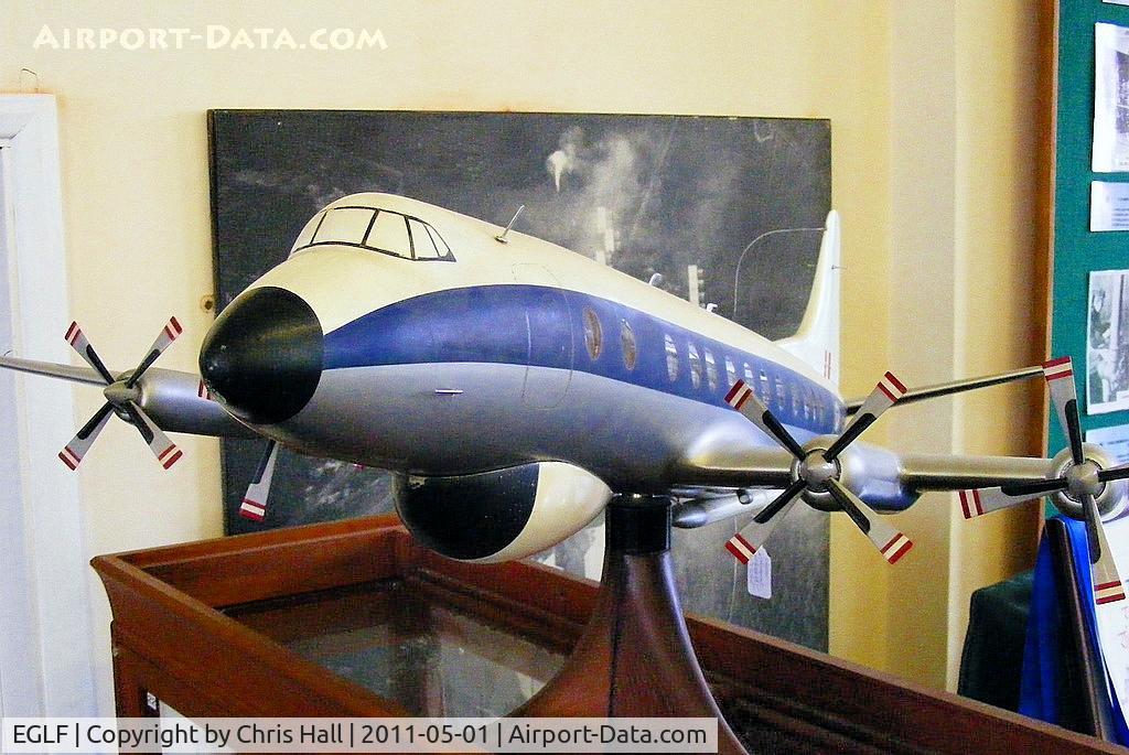 Farnborough Airfield Airport, Farnborough, England United Kingdom (EGLF) - large scale model of Royal Aircraft Establishment's Vickers Viscount XT575. The cockpit is now preserved at the Brooklands Museum.