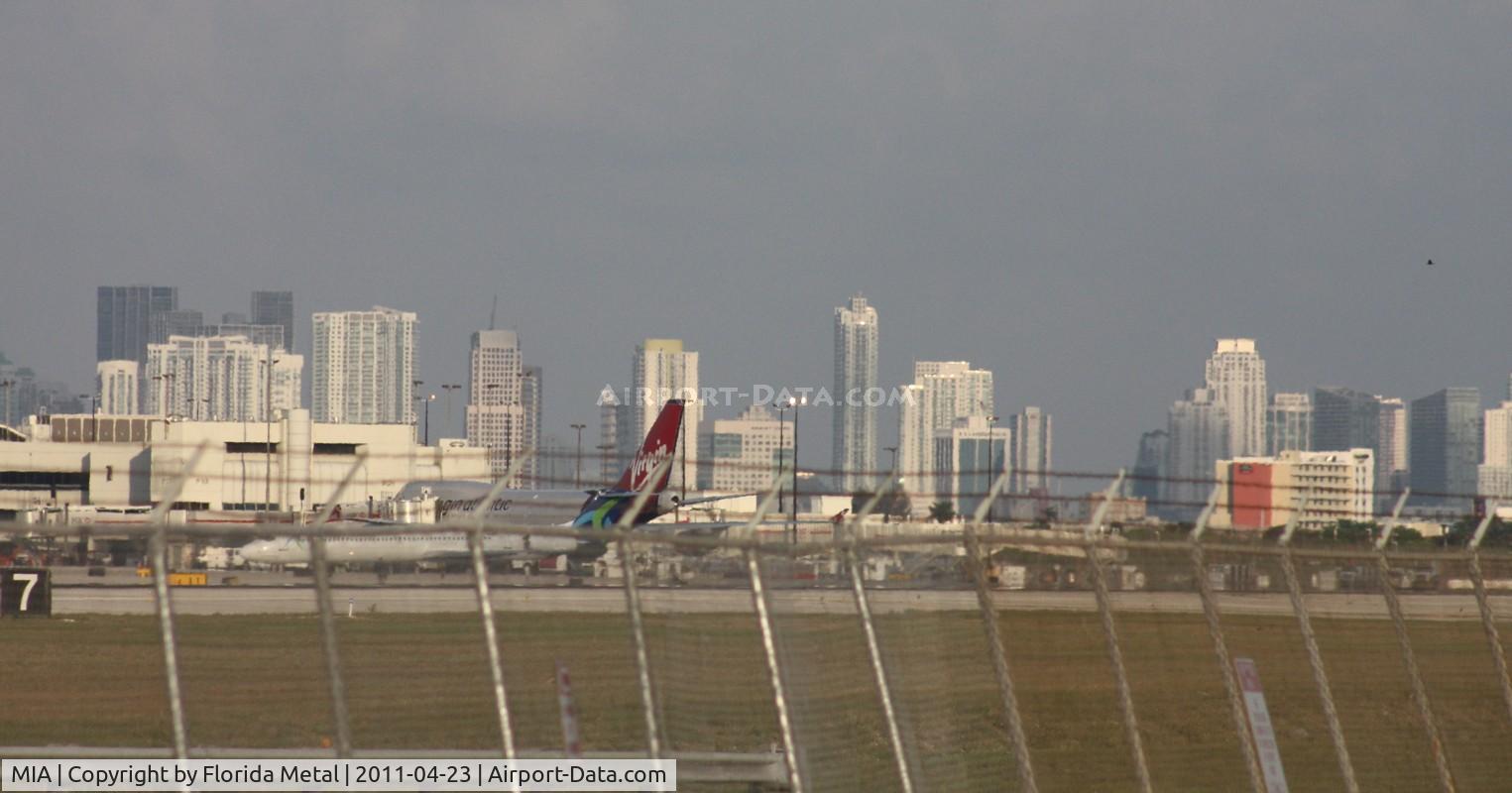 Miami International Airport (MIA) - Looking down Runway 12 towards Downtown Miami
