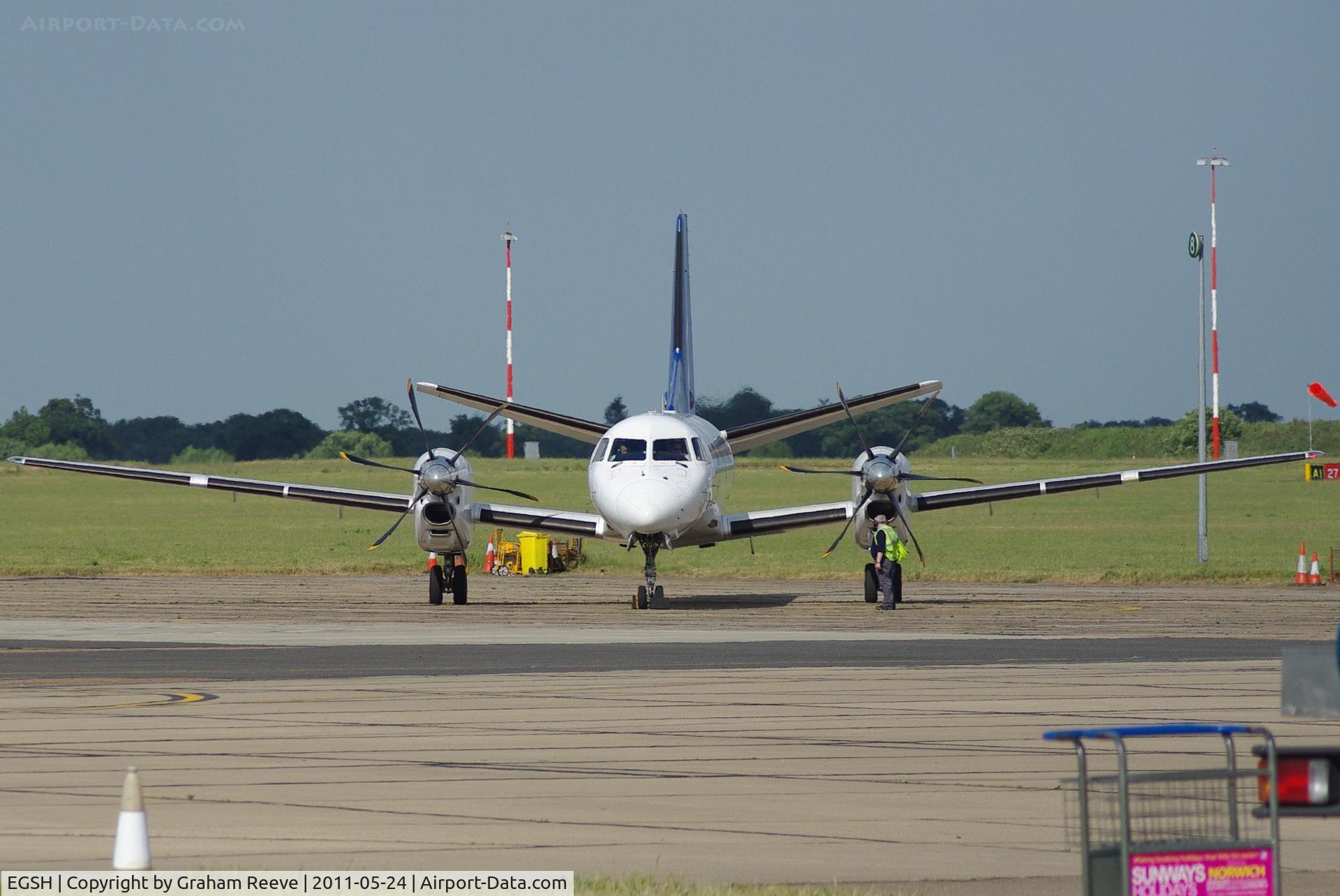 Norwich International Airport, Norwich, England United Kingdom (EGSH) - Saab 2000 on the ramp at Norwich.