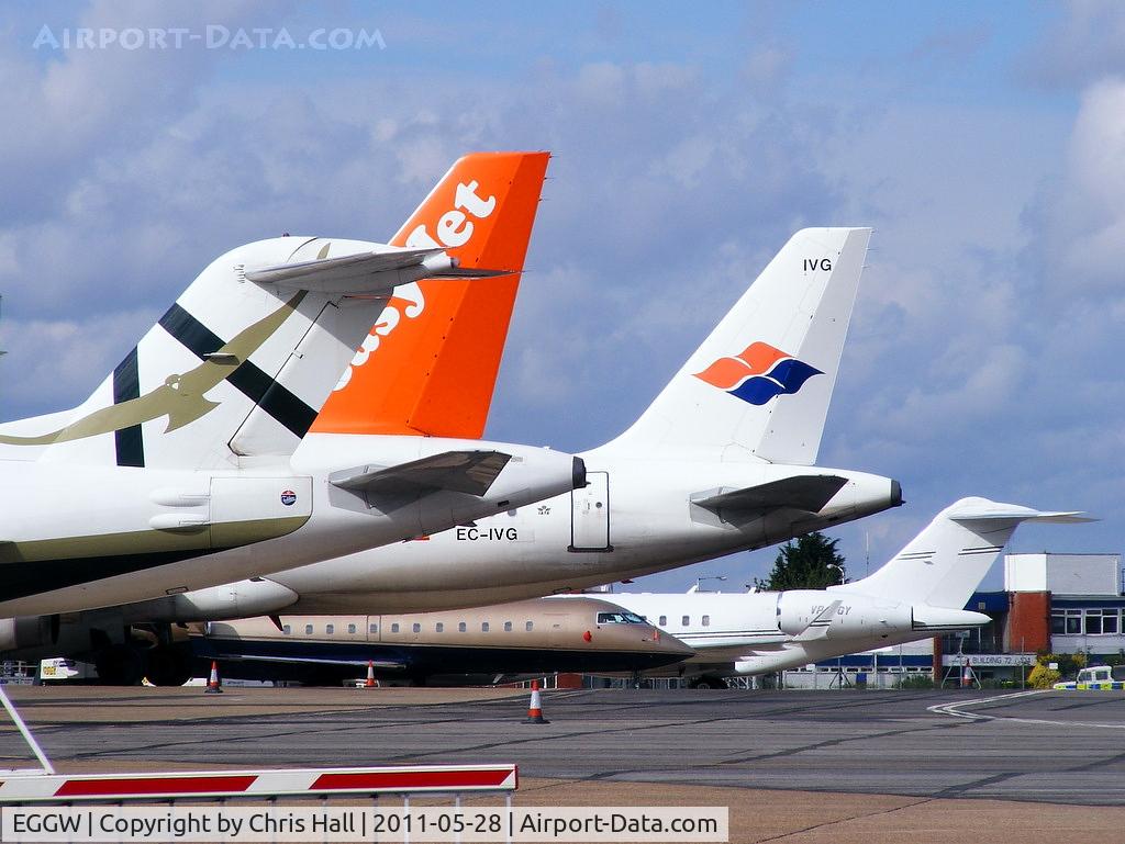 London Luton Airport, London, England United Kingdom (EGGW) - line of tails at Luton Airport