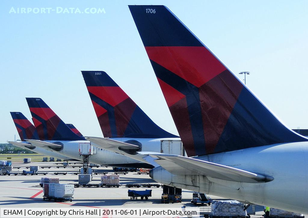Amsterdam Schiphol Airport, Haarlemmermeer, near Amsterdam Netherlands (EHAM) - Delta A330's at Schiphol