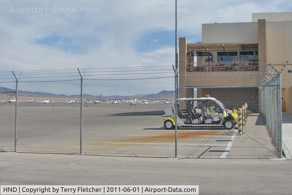 Henderson Executive Airport (HND) - The ramp and terminal building at Henderson executive.  The Landings Restaurant is in the top right of the photo - good food and an open air , elevated view of the ramp