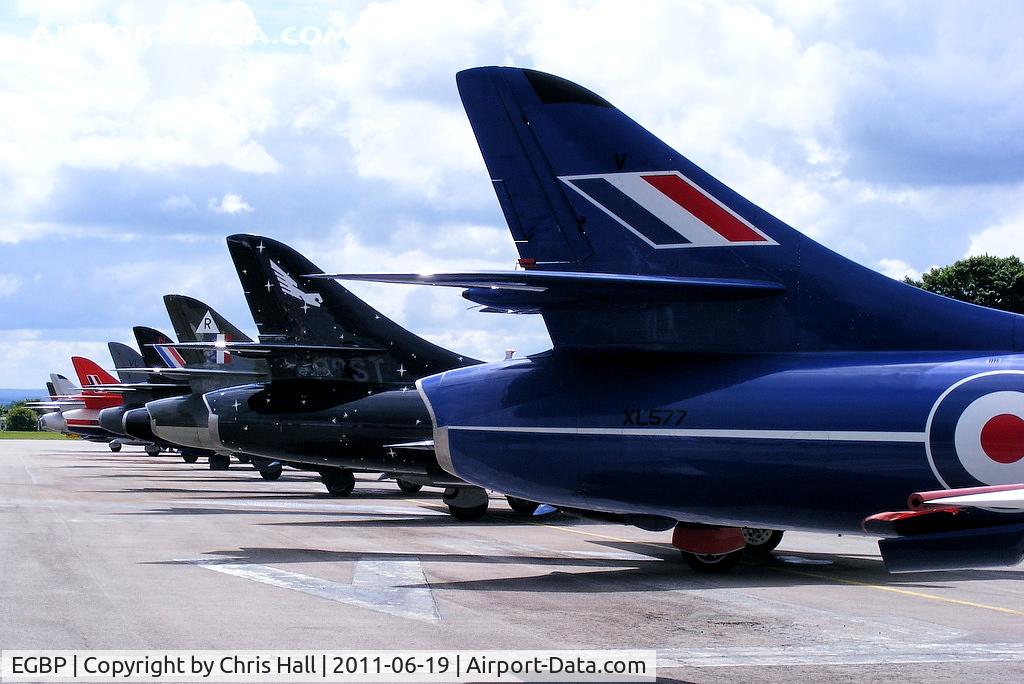 Kemble Airport, Kemble, England United Kingdom (EGBP) - Line up of Hunter's at the Cotswold Airshow 