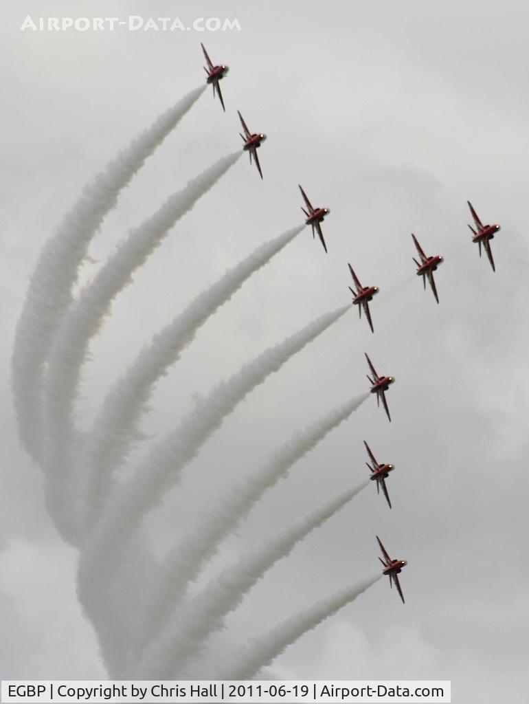 Kemble Airport, Kemble, England United Kingdom (EGBP) - Red Arrow's in Swan formation