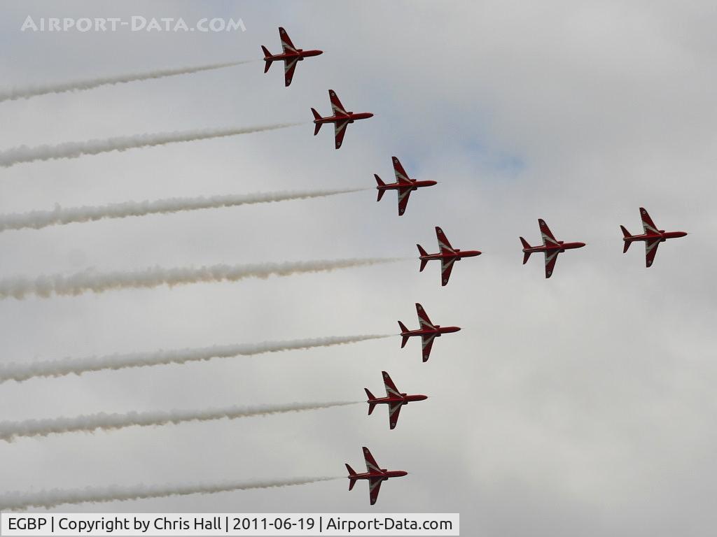 Kemble Airport, Kemble, England United Kingdom (EGBP) - Red Arrows in Swan formation