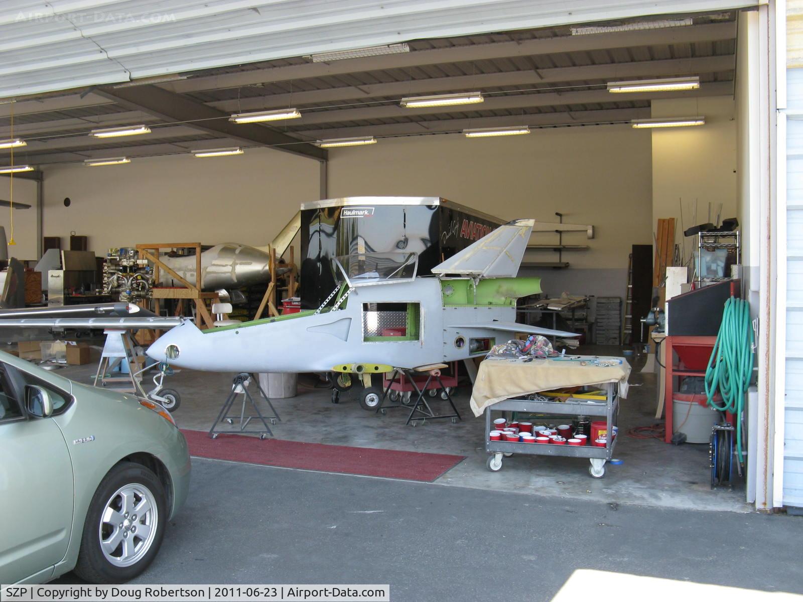Santa Paula Airport (SZP) - Aviation F/X. Assorted Experimental aircraft, In build. BD-FLS MICROJET, Quantum Turbine TJ100 jet engine nearest.