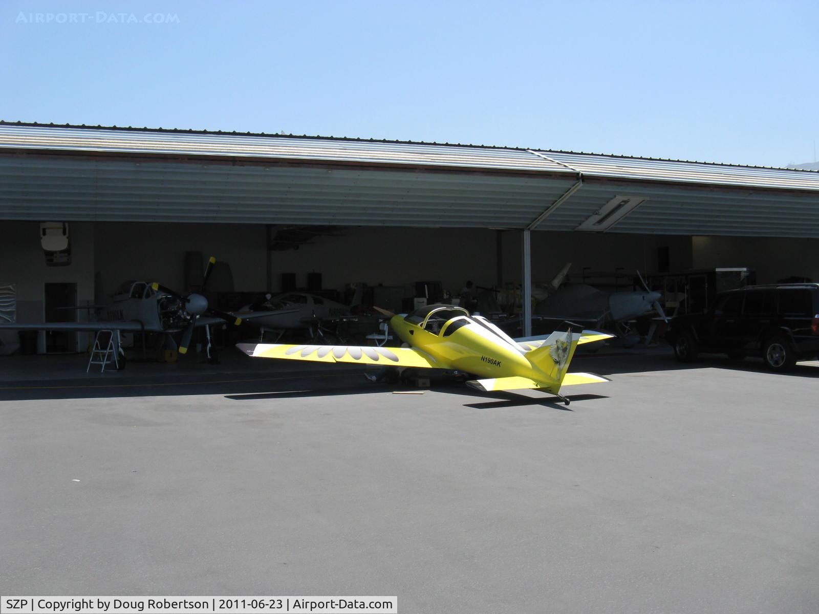 Santa Paula Airport (SZP) - Aviation F/X. Assorted Experimental aircraft. In build hangar. Pulsar on apron.