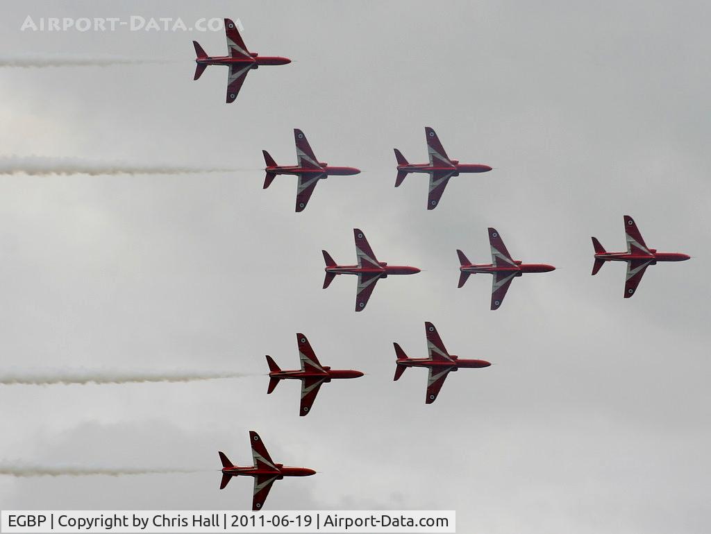 Kemble Airport, Kemble, England United Kingdom (EGBP) - Red Arrows in Eagle formation